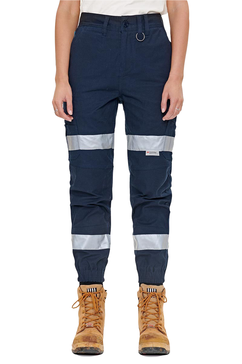 Elwood Womens Reflective Cuffed Pant Cotton Stretch Tapered Pockets Pants EWD507