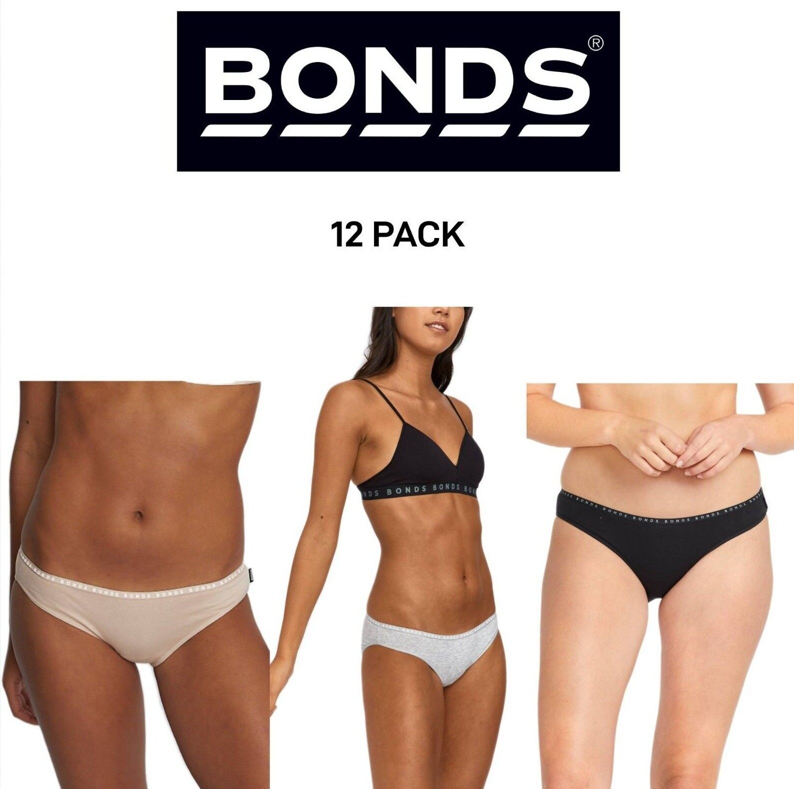Bonds Womens Hipster Bikini Soft Cotton Low Rise Stretchy Waist 12 Pack WUFNA