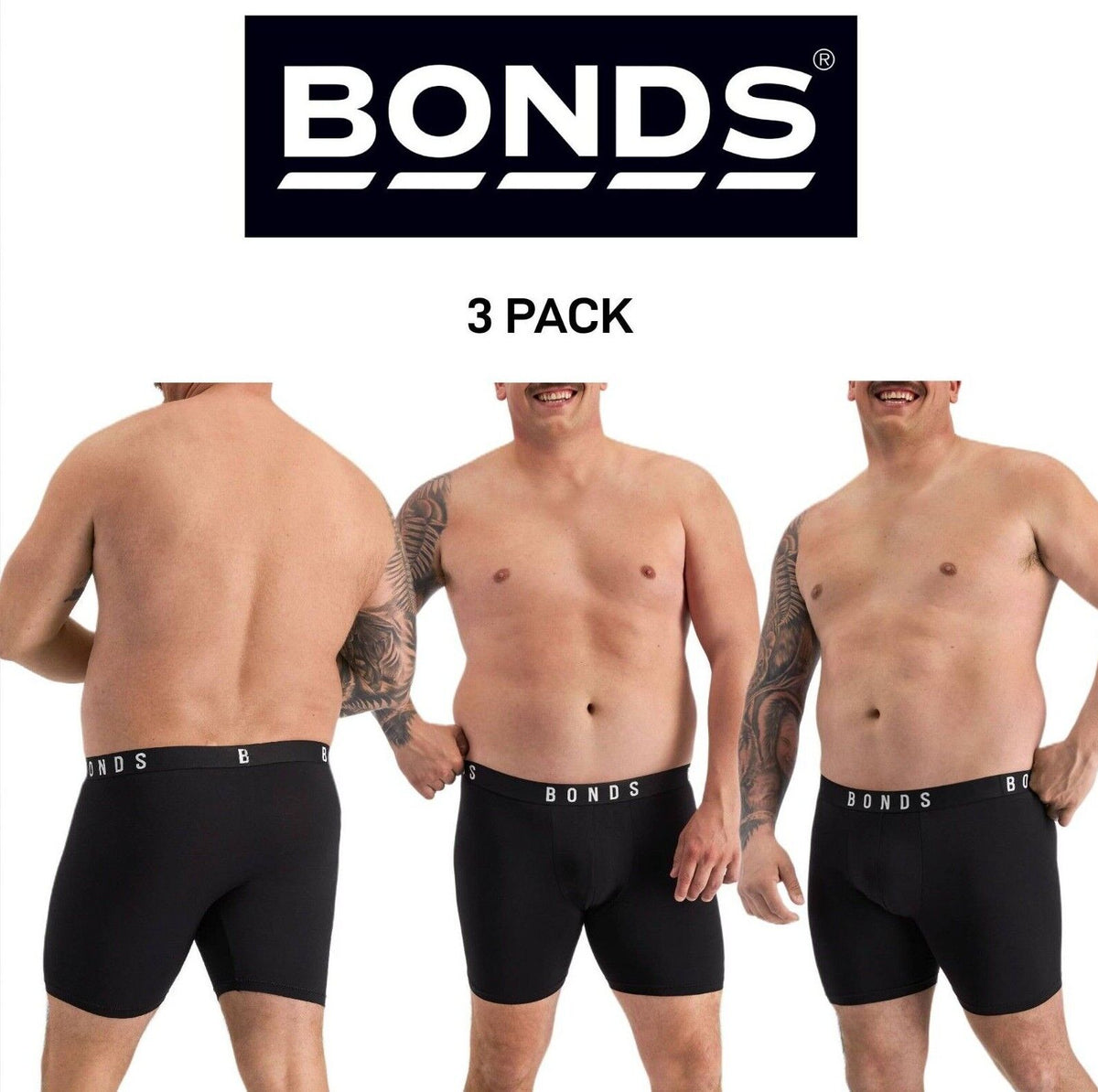 Bonds Mens Originals Mid Trunk Soft Breathable Cotton for Comfort 3 Pack MXUKA