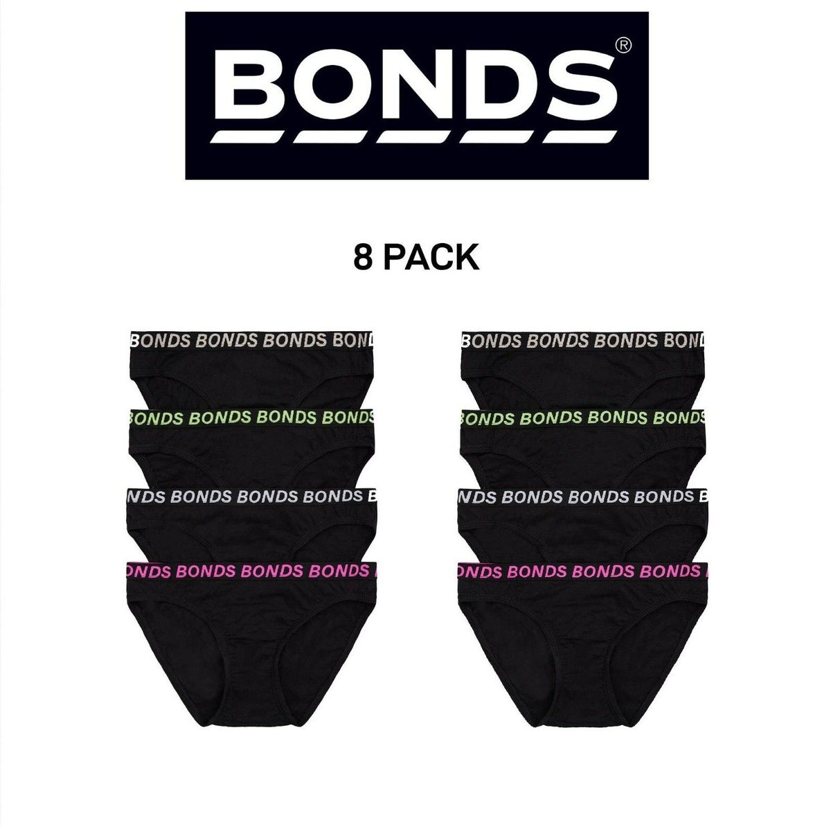 Bonds Girls Bikini Sport Ultimate Comfy and Fresh Moisture Wicking 8 Pack UWKL4A