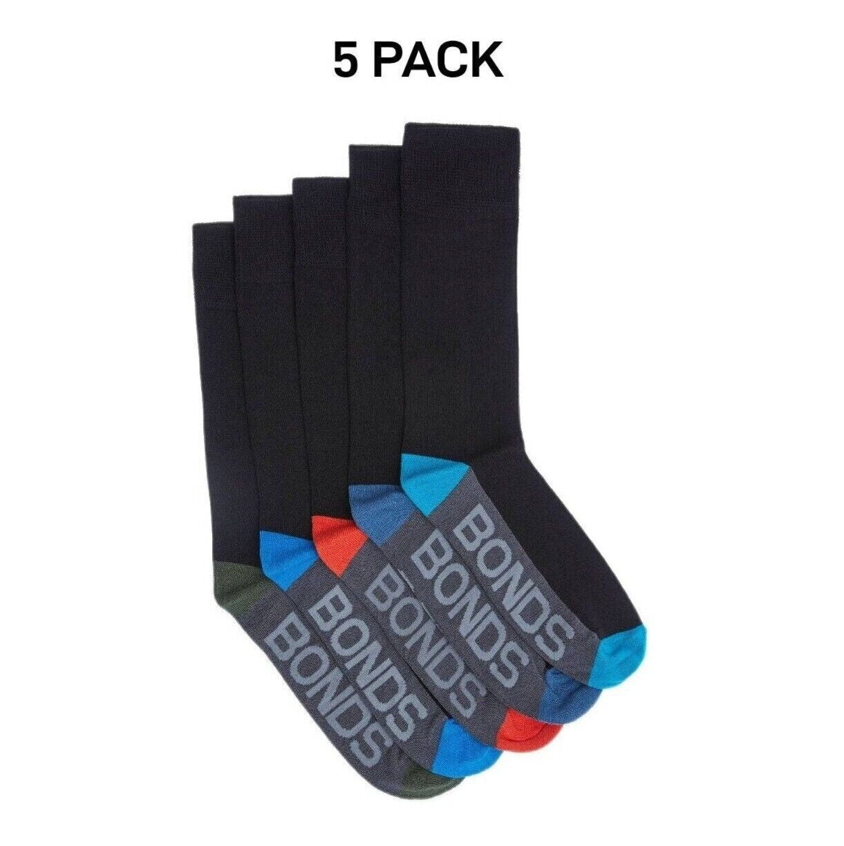 Bonds Mens Bamboo Crew Socks Reinforced Heel & Toe for Durability 5 Pack SZFQ5W