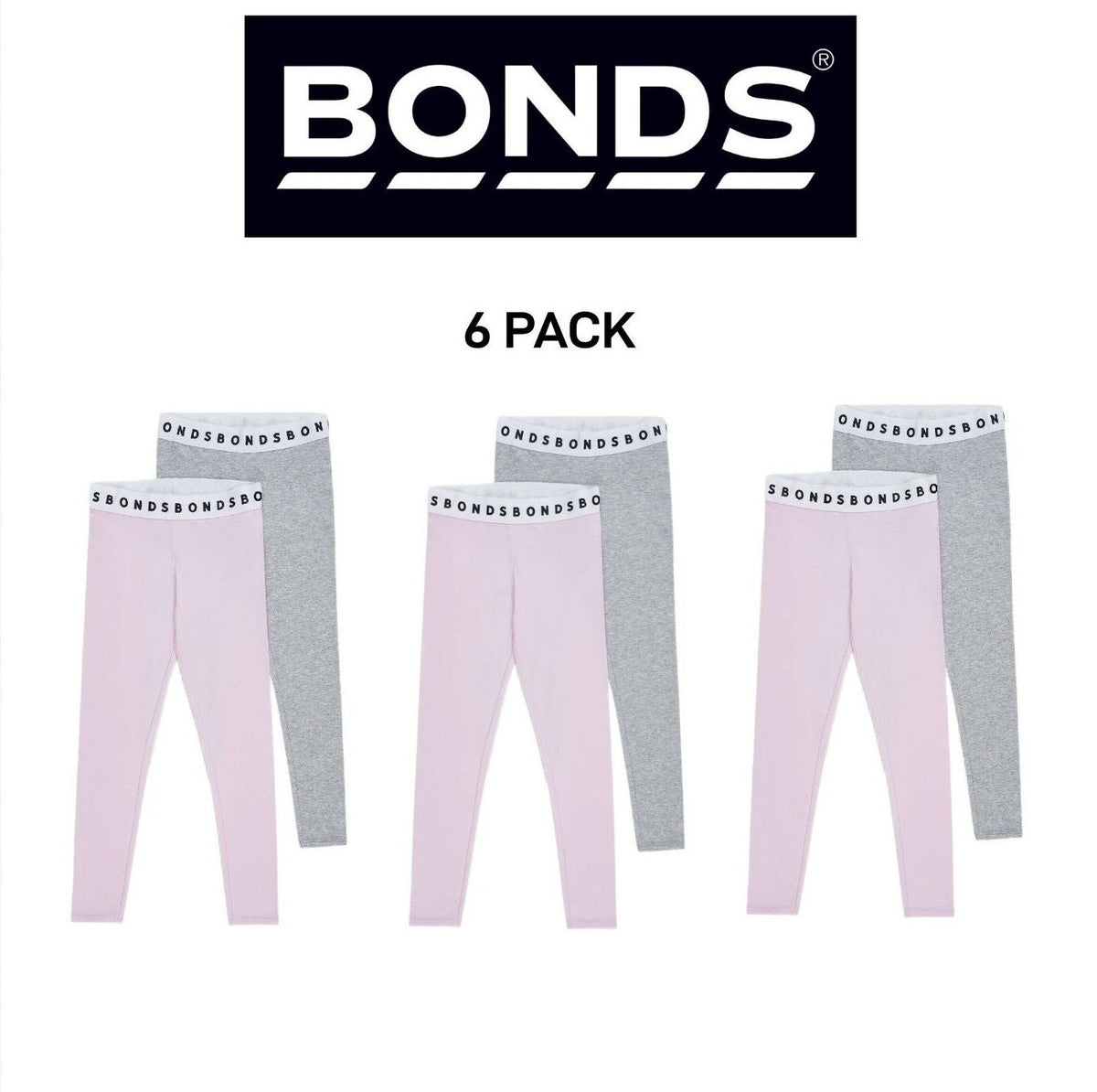 Bonds Girls Hipster Leggings Comfortable Elastic Stretchy Cotton 6 Pack KWE7K