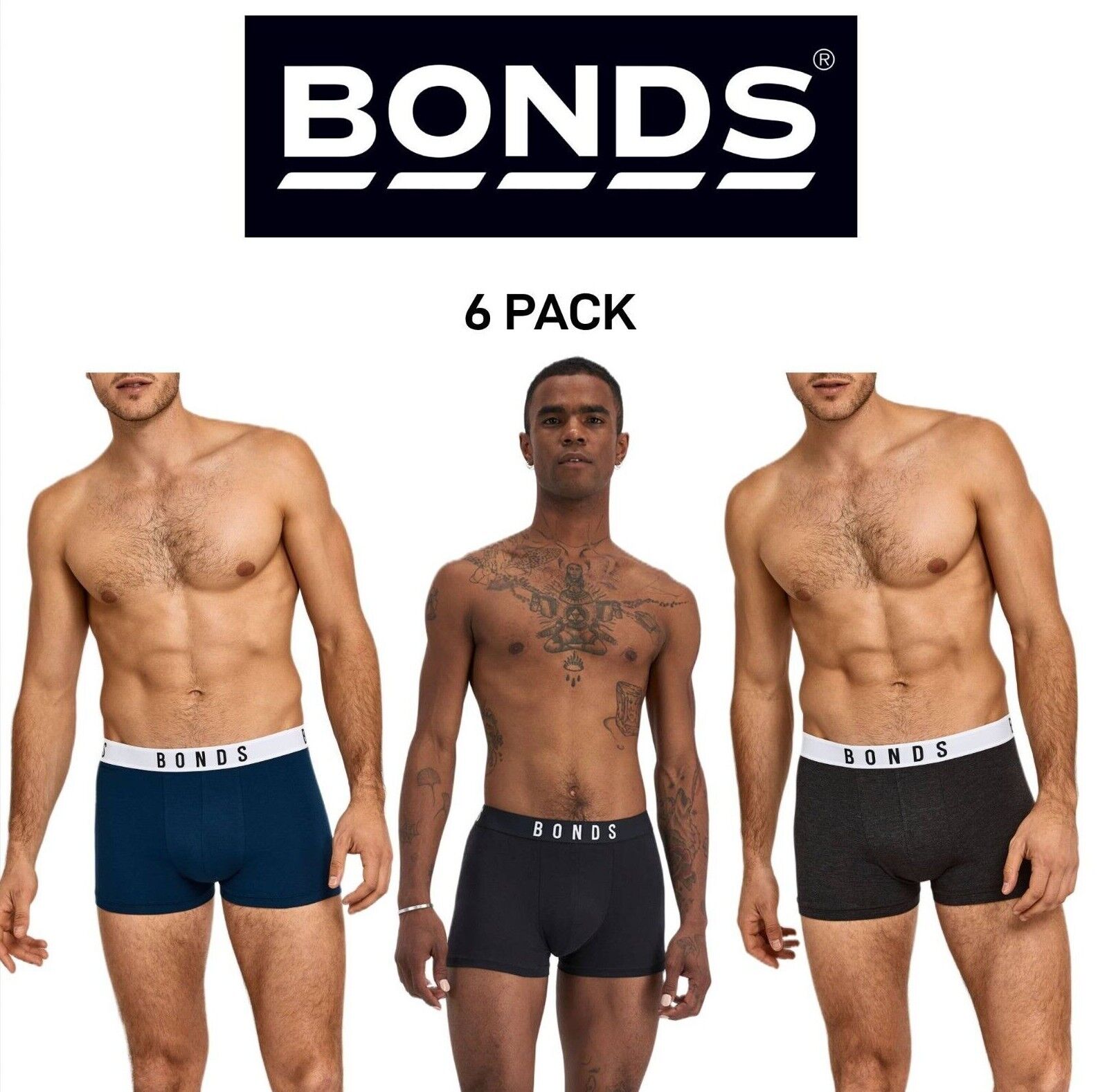 Bonds Mens Originals Trunk Super Soft Flat Seams For Comfier Fit 6 Pack MXULA
