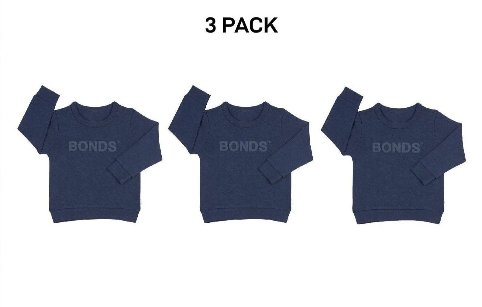 Bonds Kids Tech Sweats Pullover Soft Knitted Warm Cotton Poly Blend 3 Pack KVQTK