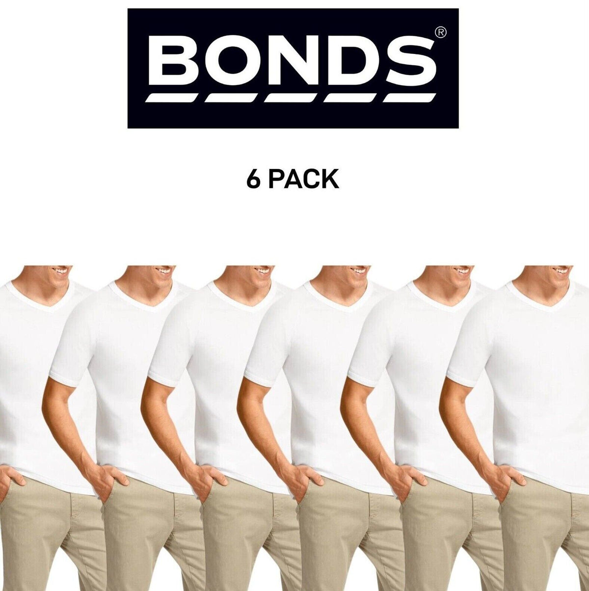 Bonds Mens Genuine V-Neck Raglan Tee Seamfree Sleeve in Smaller Size 6 Pack M976