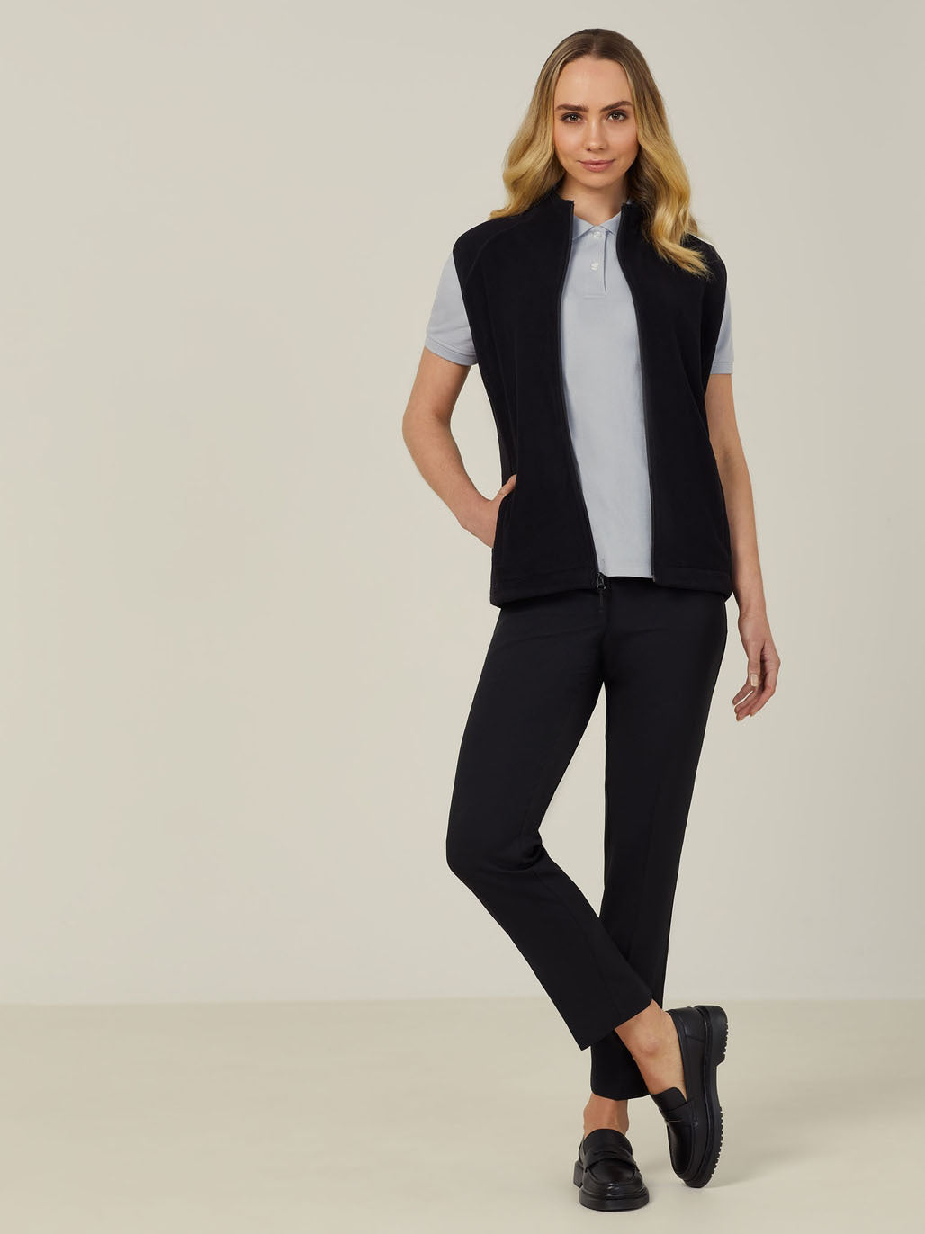 NNT Mens Ladies Bonded Fleece Zip Vest Warmth Black Sleeveless Style CAT745