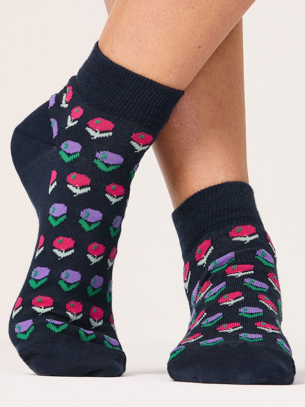 4PACK NNT Blossom Bliss Ankle Socks Ink Multi Cotton Rich CATKZC