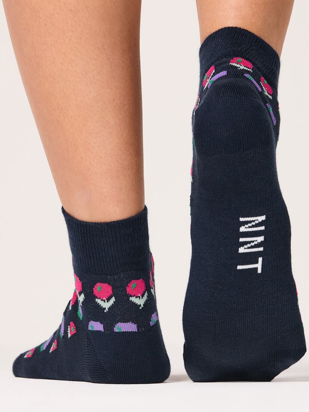 4PACK NNT Blossom Bliss Ankle Socks Ink Multi Cotton Rich CATKZC