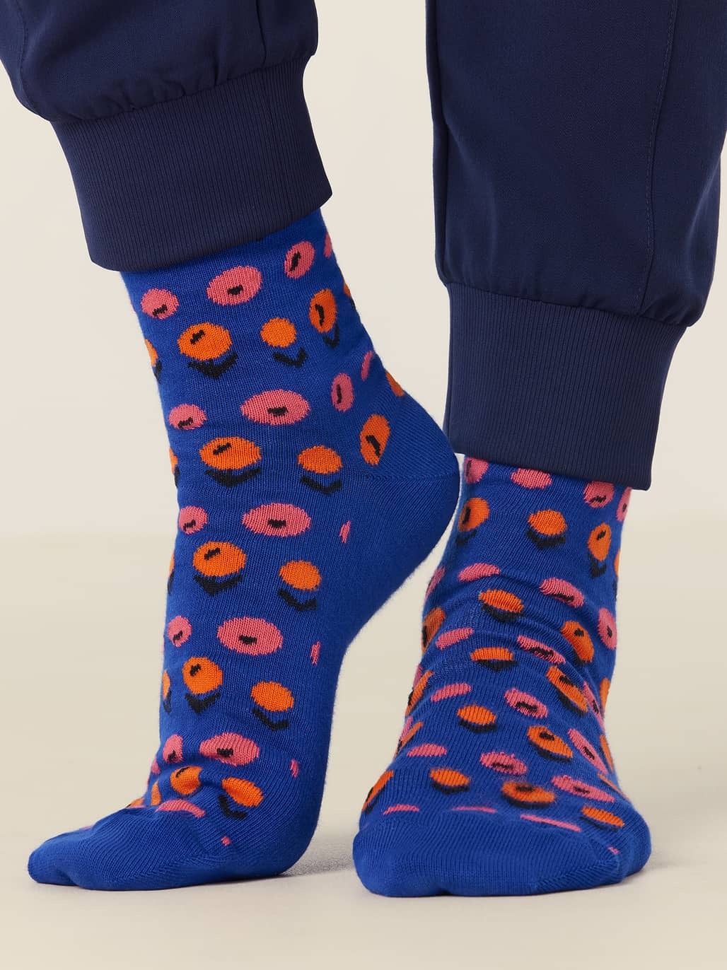 4PACK NNT Peach Blossom Crew Socks Blue Peach Unisex Cotton Rich CATKZD