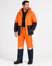 Portwest Hi-Vis Two-Tone Waterproof Rain Jacket & Pants Set – Orange/Navy PWSET008