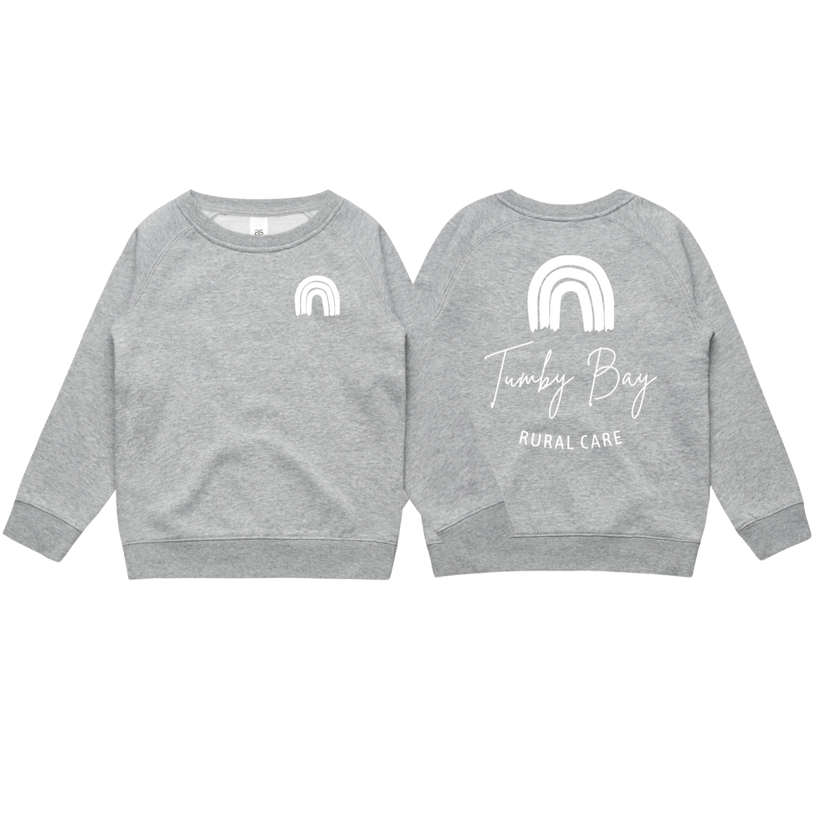 Tumby Bay Rural Care Crew Neck Grey Jumper Logo Print Front and Back 3030