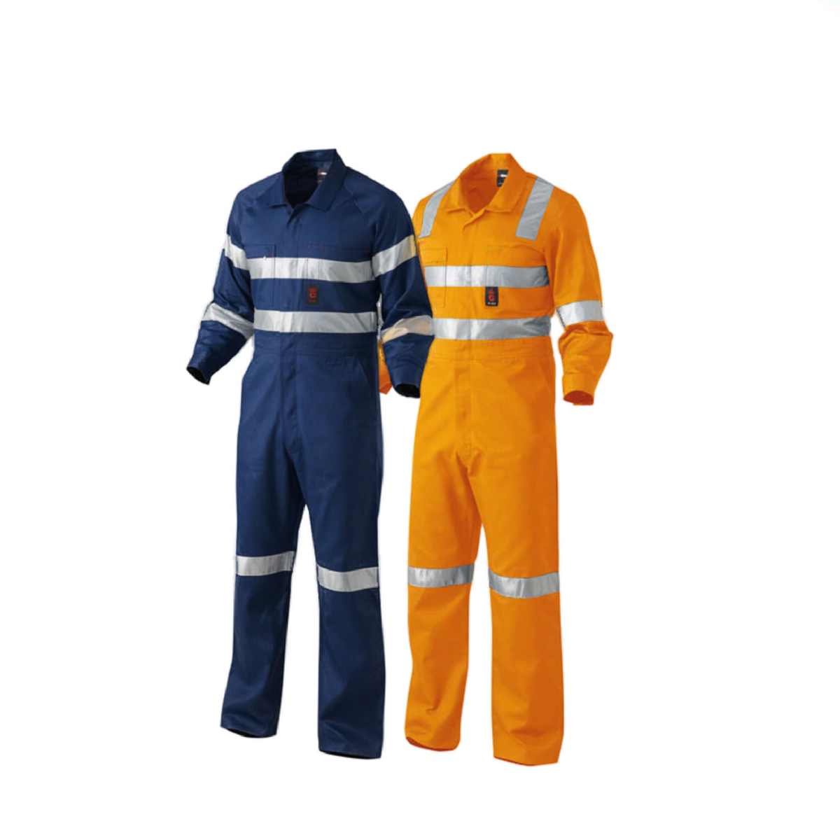 KingGee Mens Lightweight Cotton Drill Overalls Hi-Vis Taped Safety Work K51305-Collins Clothing Co