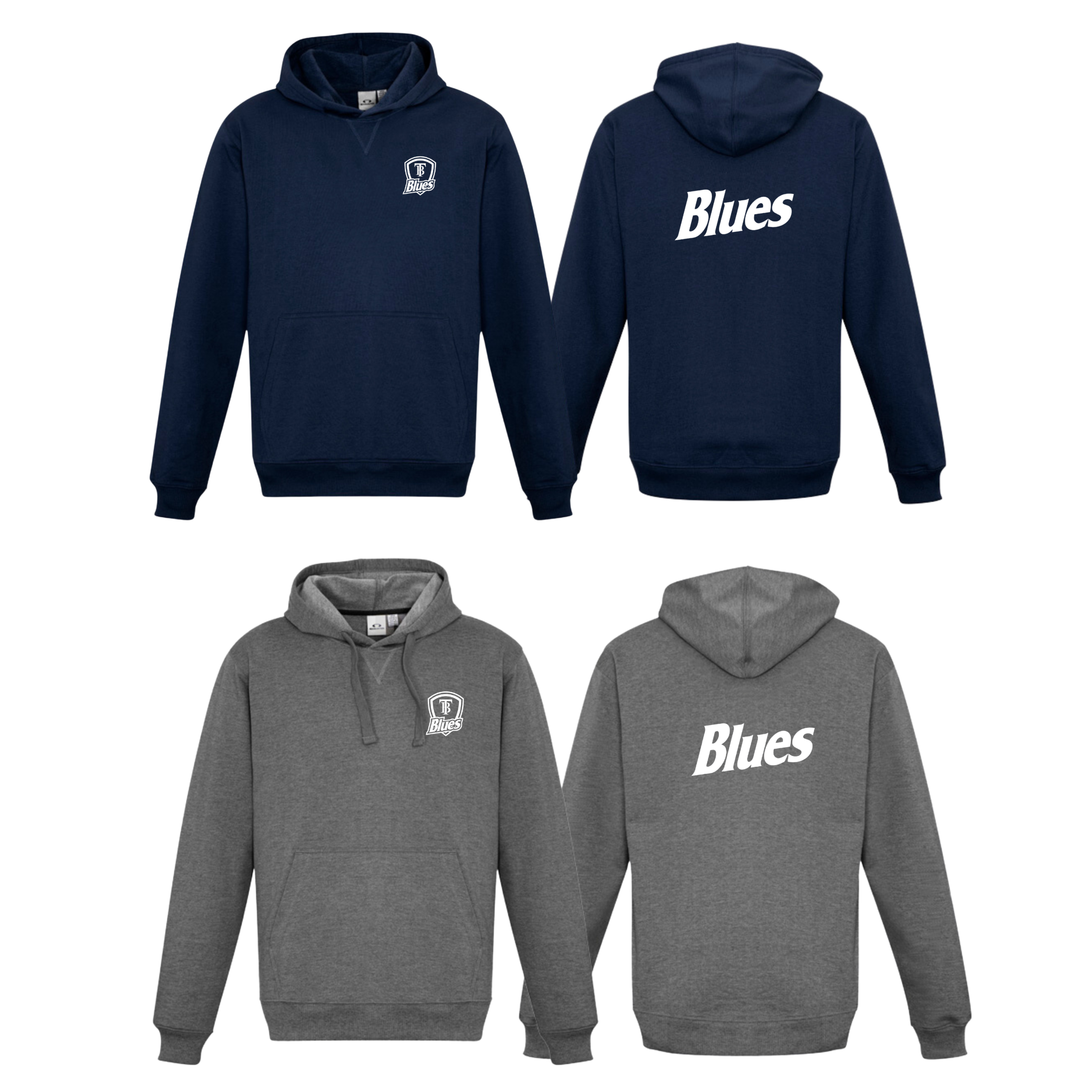 Tumby Bay Blues Mens Navy Grey Crew Hoodie Logo Embroidered SW760M