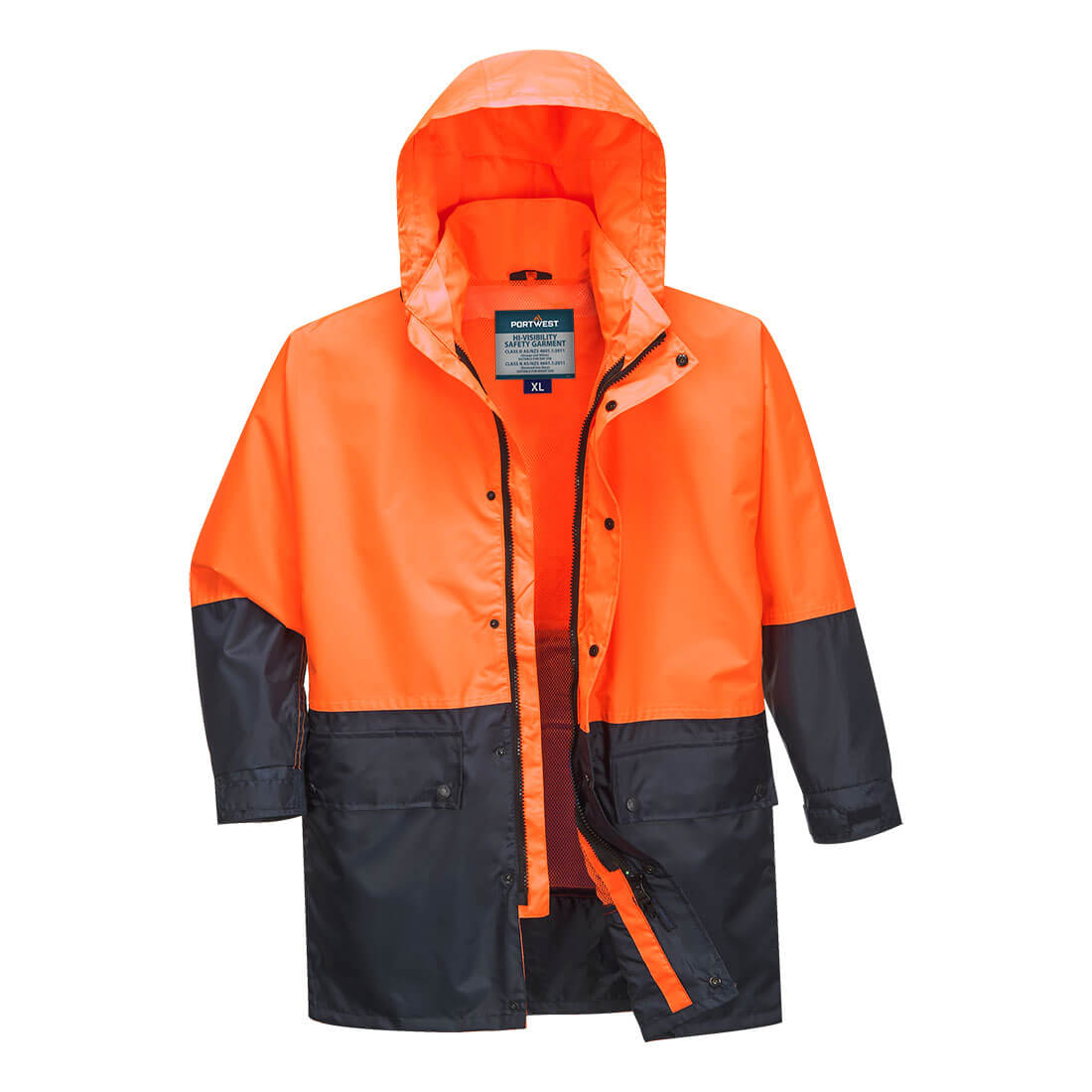 Portwest Hi-Vis Two-Tone Waterproof Rain Jacket & Pants Set – Orange/Navy PWSET008