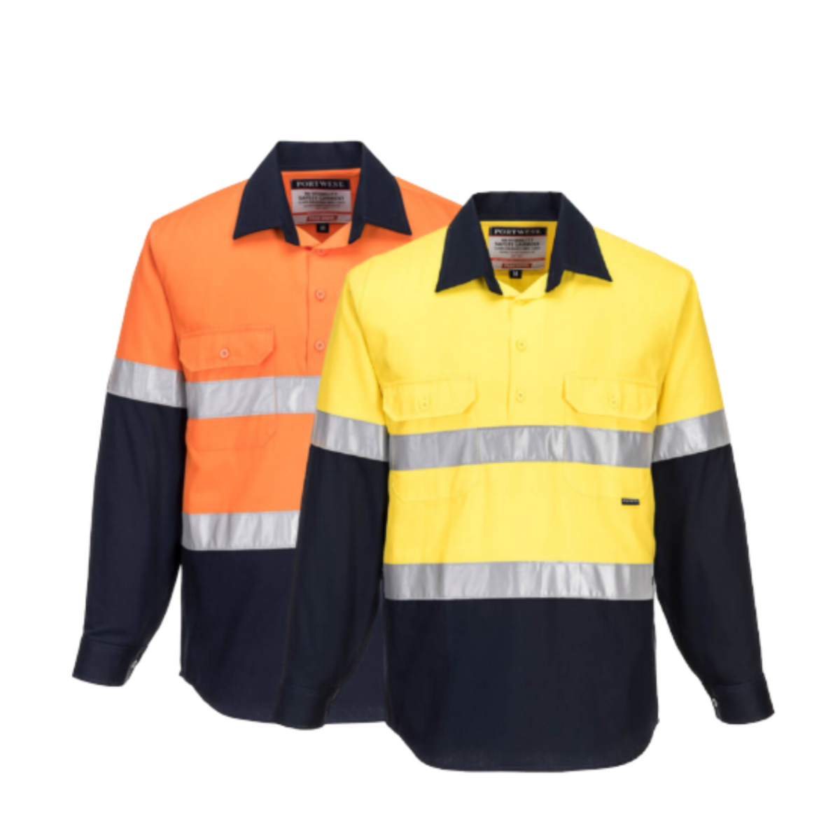 Portwest Mens Prime Mover Hi-Vis Work Shirt Long Sleeve Closed Front Taped MC101-Collins Clothing Co