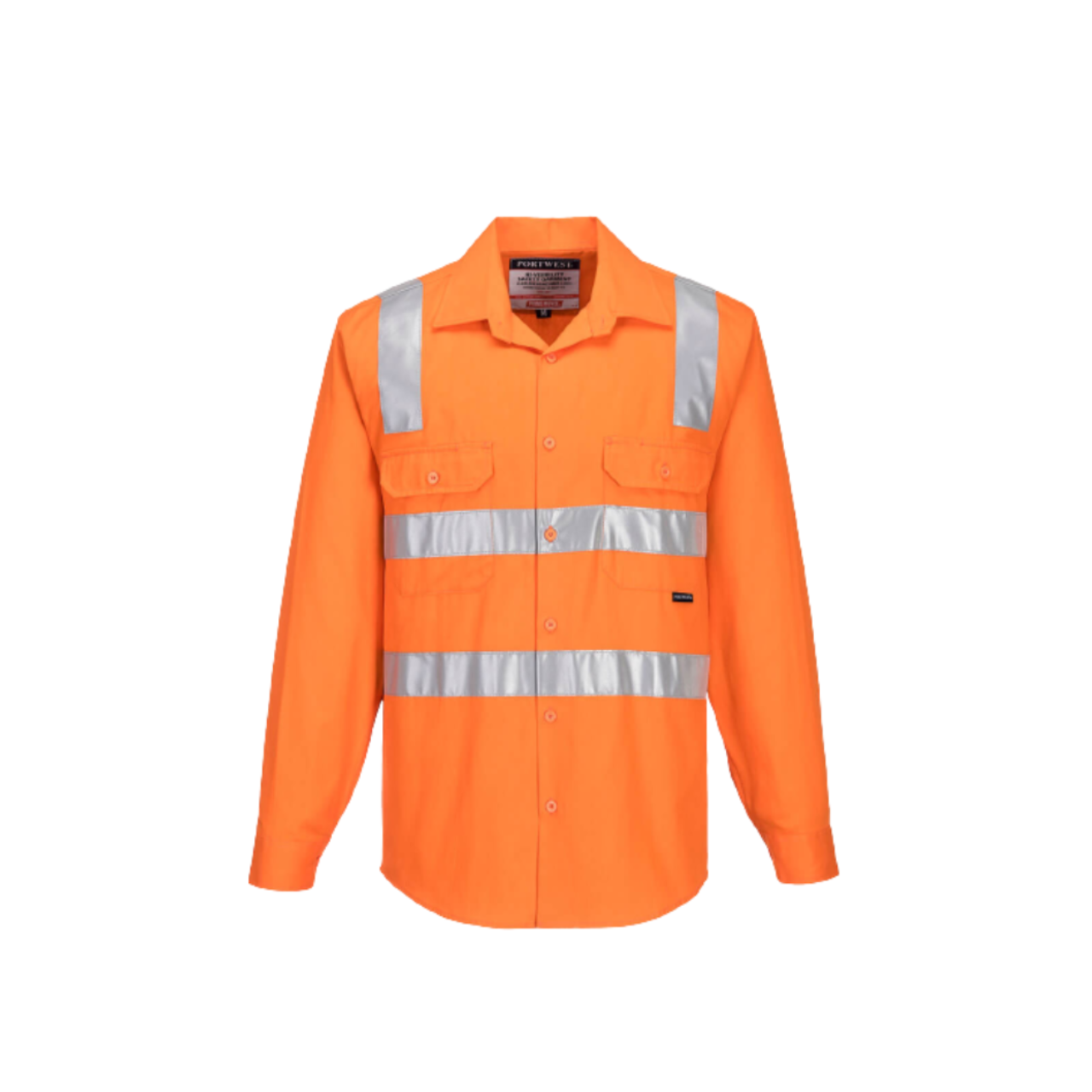 Portwest Hi-Vis Regular Weight Long Sleeve Shirt with Tape over Shoulder MS191-Collins Clothing Co