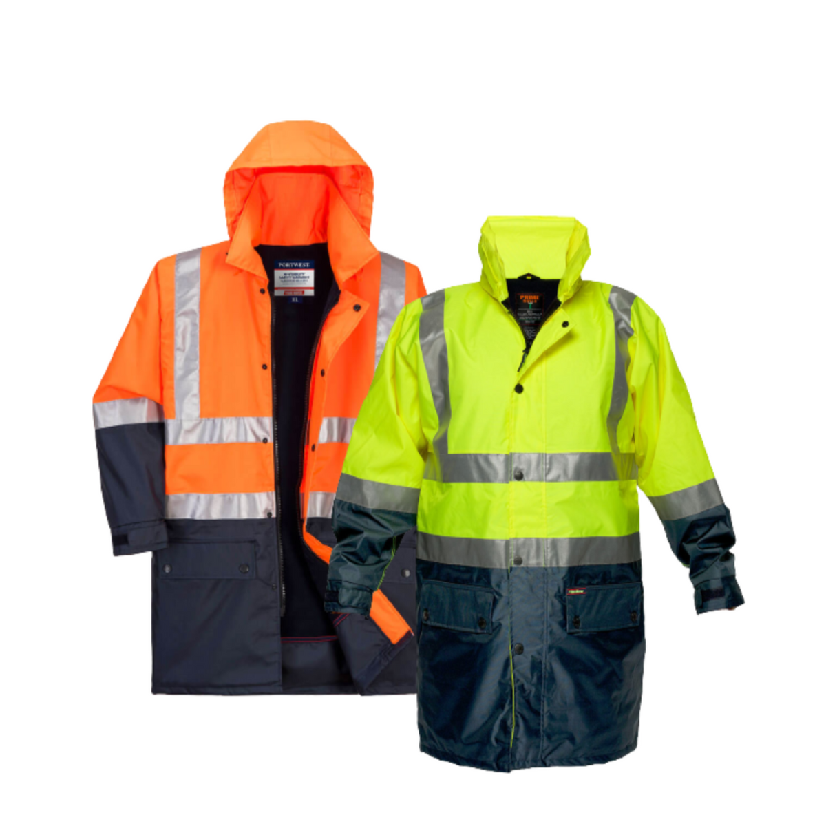 Portwest Fleece Lined Rain Jacket with Tape 2 Tone Reflective Work Safety MJ208-Collins Clothing Co