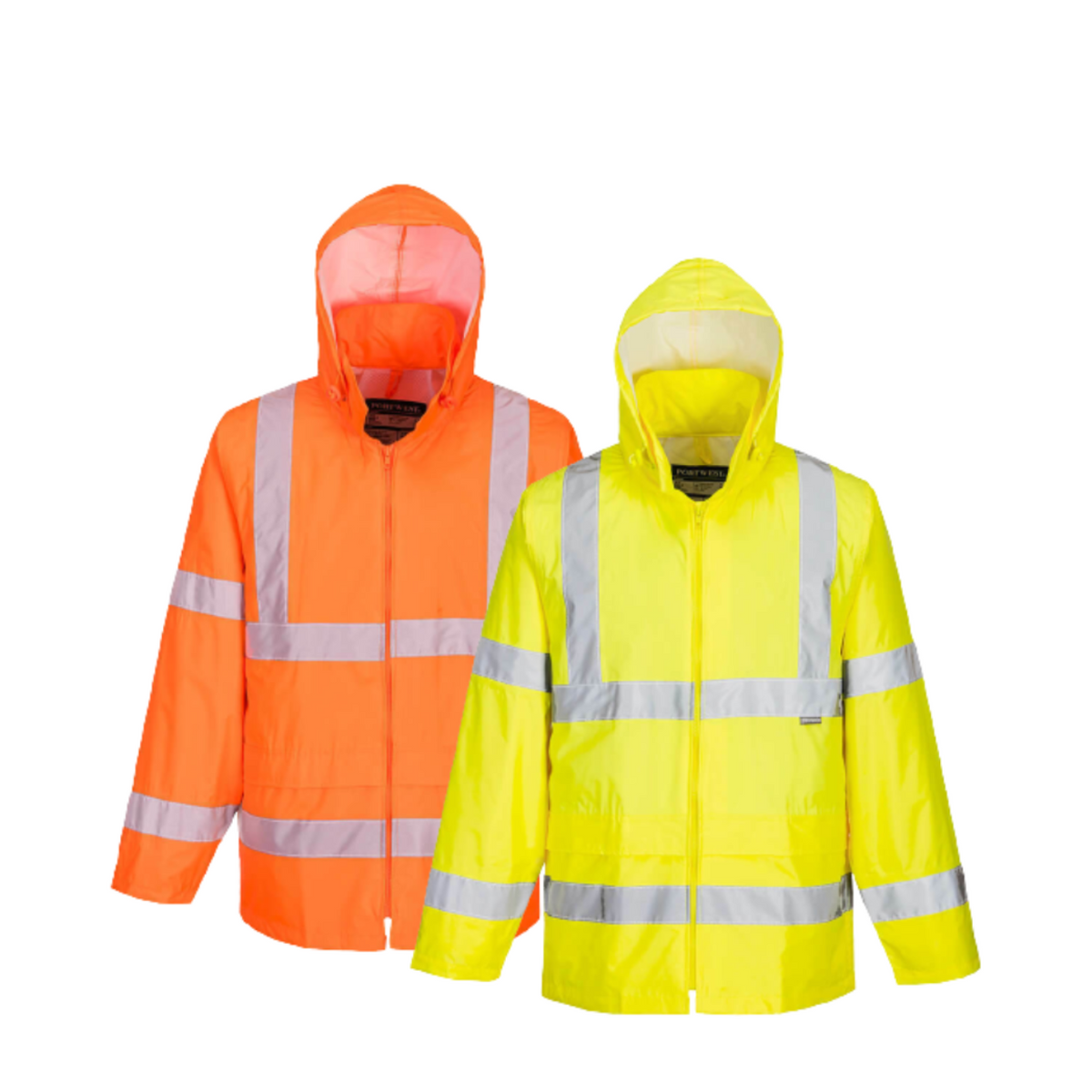 Portwest Mens Hi Vis Rain Jacket Reflective Taped Hood Work Safety Comfy H440