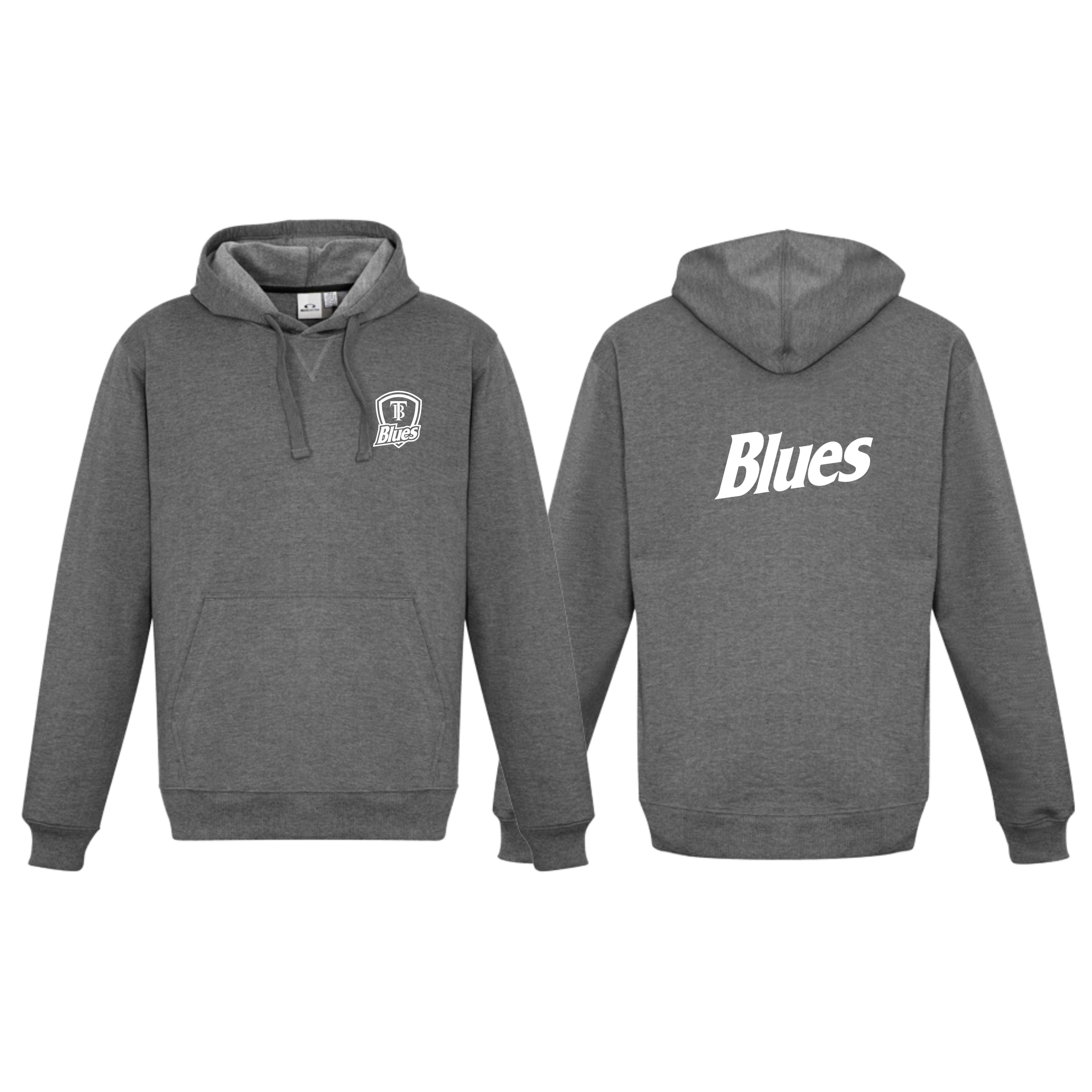 Tumby Bay Blues Kids Navy Grey Crew Hoodie Front and Back Logo Embroidered SW760K