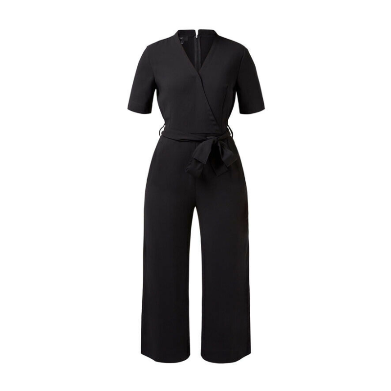 NNT Womens Short Sleeve Formal Jumpsuit Invisible Button Pleats Waist Tie CAT3RT-Collins Clothing Co