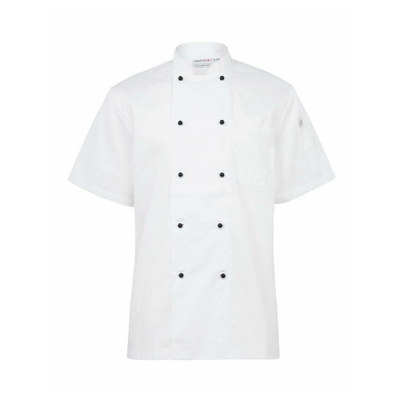 NNT Unisex Adult Chef Jacket Short Sleeve Macquarie Poly Cotton Work CATP5J-Collins Clothing Co