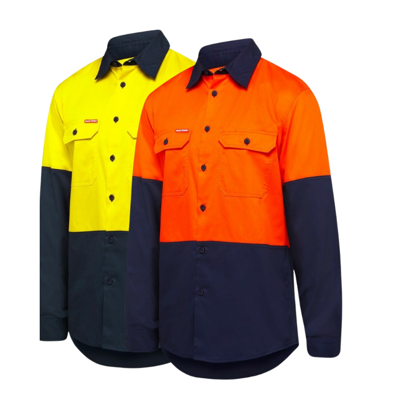 Hard Yakka Core Hi-Vis Vented Cotton Twill Work Long Sleeve Shirt Y07950-Collins Clothing Co