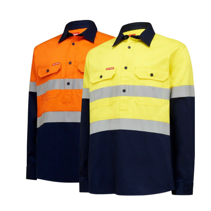 Hard Yakka Mens Core Hi-Vis Job Site Safety Tough Cotton Work Shirt Taped Y04615-Collins Clothing Co