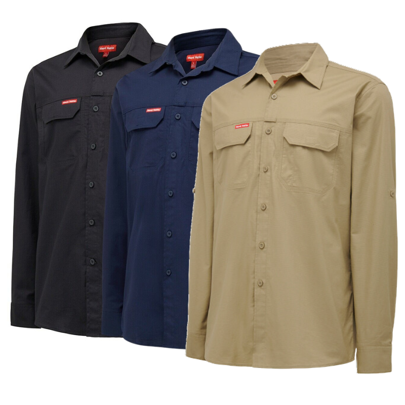 Hard Yakka Mens Flex Ripstop Shirt Long Sleeve Sunglass Loop Work Wear Y04305-Collins Clothing Co