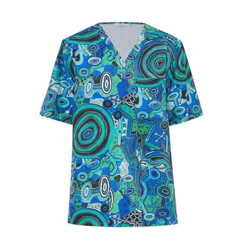NNT Uniforms Unisex Warlu Indigenous Print Scrub Top V Neck Nurses Work CATRFR
