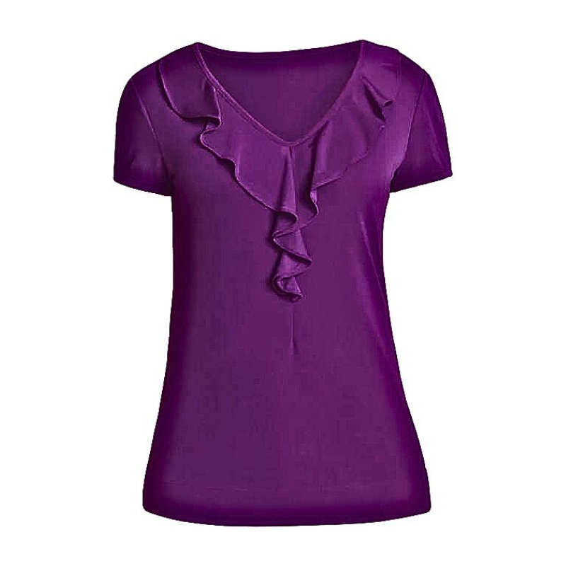 NNT Womens Matt Jersey Cap Sleeve Ruffle Neck T-Top Purple Blouse CATU5S-Collins Clothing Co
