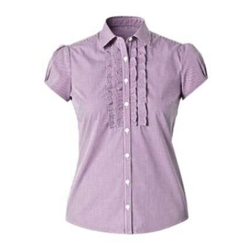 NNT Womens Discontinued Gingham Cap SLV Frill Shirt Collared Shirt CAT9W3-Collins Clothing Co