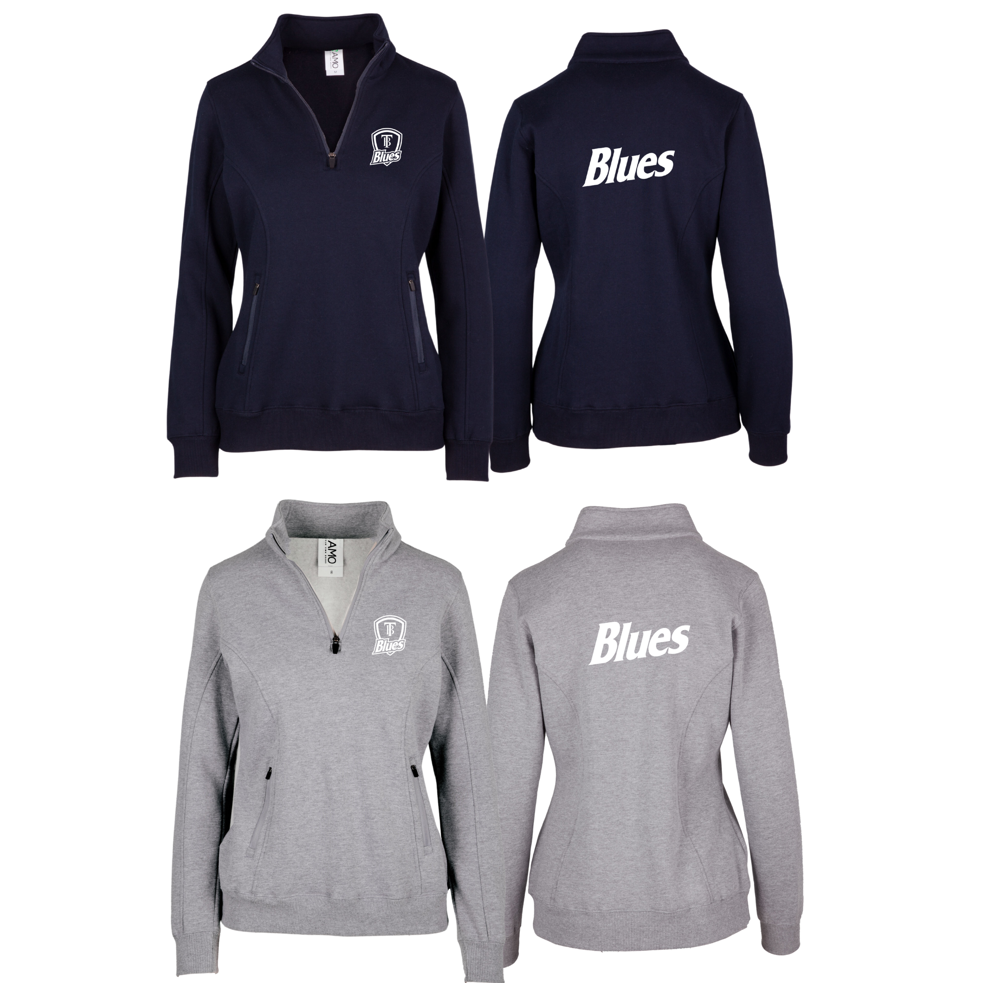 Tumby Bay Blues Ladies Navy Grey Enterprise Half Zip Fleece Front and Back Logo Embroidered F365LD