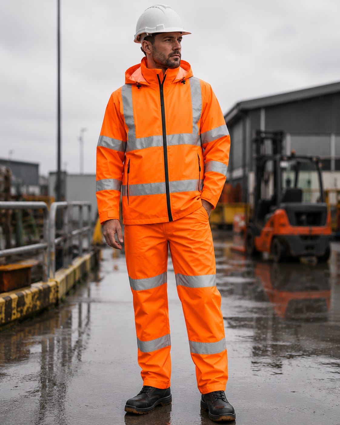 Portwest Hi Vis Lightweight Packable Jacket & Trousers Set Orange Waterproof Workwear S164 S165
