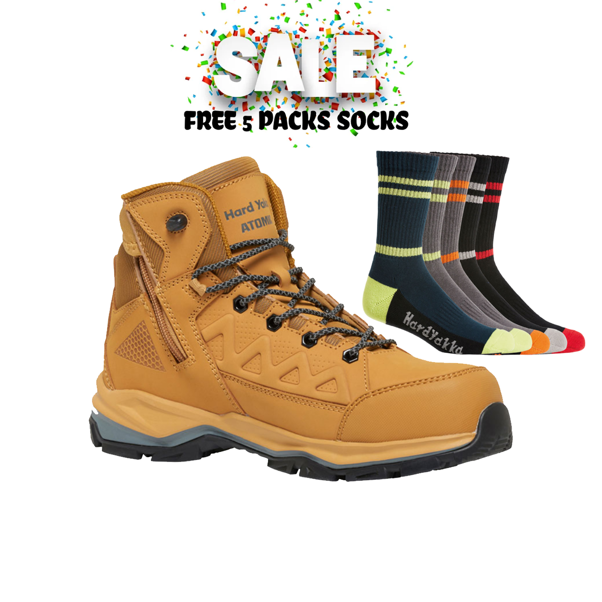 Mega Sale!! Hard Yakka Mens Atomic Work Hybrid Safety Boots Nano Gravity 5 Packs Socks