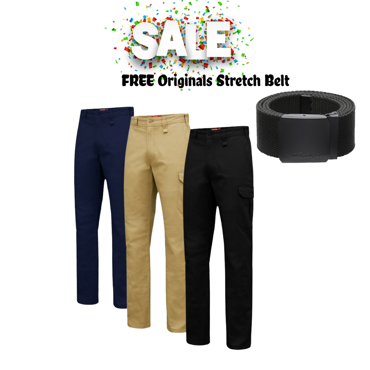 Mega Sale!! Hard Yakka Core Basic Cargo Stretch Cotton Drill Work Pants Tradie Y02597 Free Belt