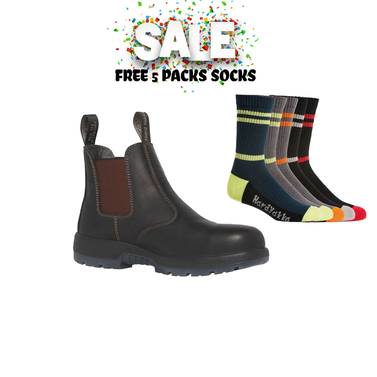 Mega Sale!! Hard Yakka Mens Outback Pull on Steel Toe PR Safety Boot  Free 5 Packs Socks Y60177