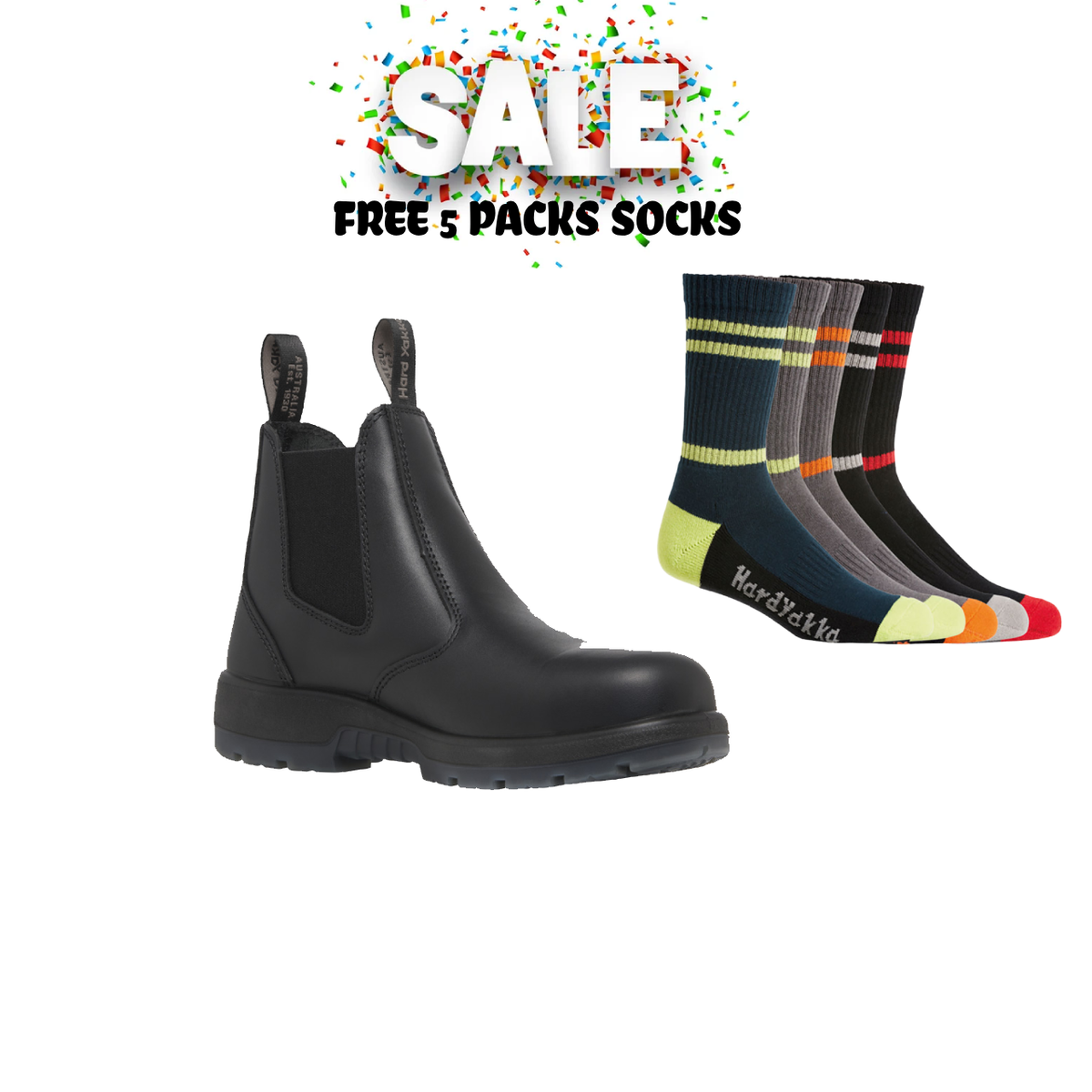 Mega Sale!! Hard Yakka Safety Work Outback Pull On Steel Toe PR Safety Boot Free 5 Packs Socks