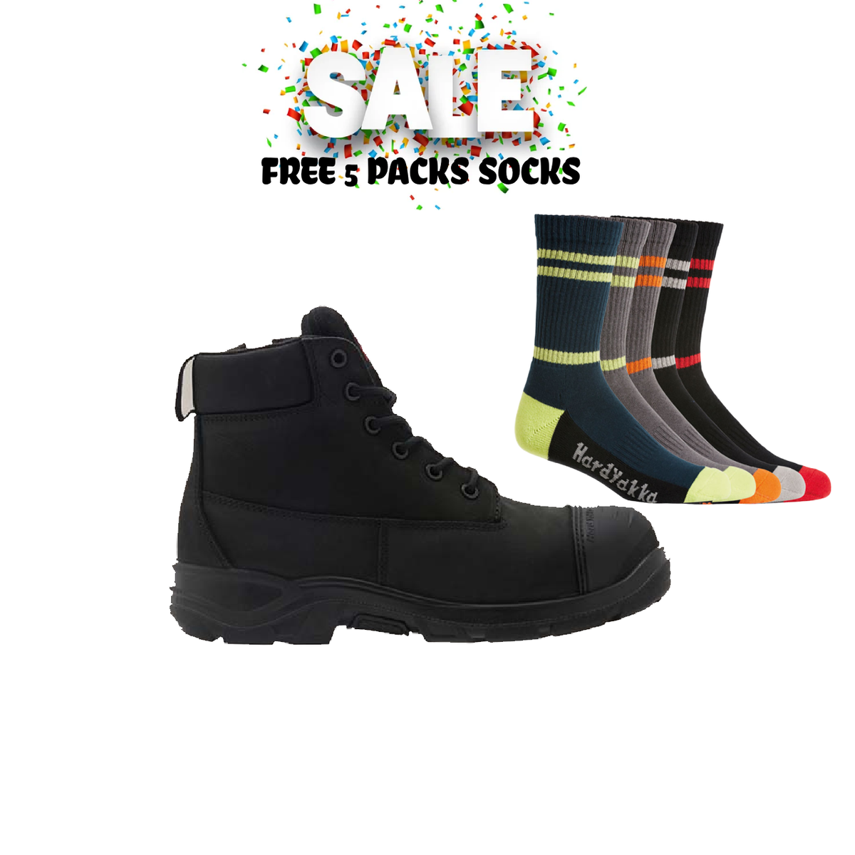 Mega Sale!! Hard Yakka Toughmaxx 6Z Steel Toe Water Resistant Comfy Safety Boot  Free 5 Packs Socks