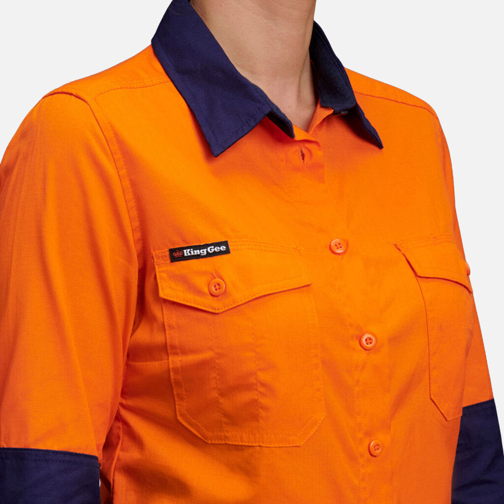 KingGee WorkCool 2 Womens Hi Vis Spliced Shirt L/S Lightweight Cotton K44543