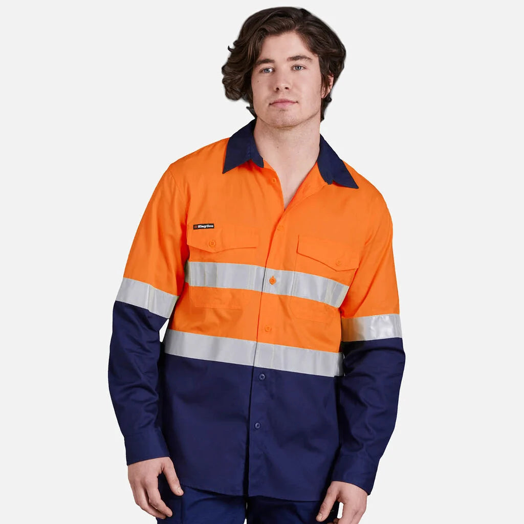 KingGee Mens Workcool Hi-Vis Taped Shirt Long Sleeve Work Lightweight K54880