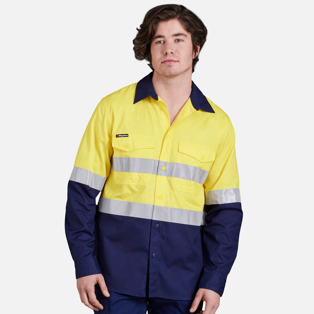 KingGee Mens Workcool Hi-Vis Taped Shirt Long Sleeve Work Lightweight K54880