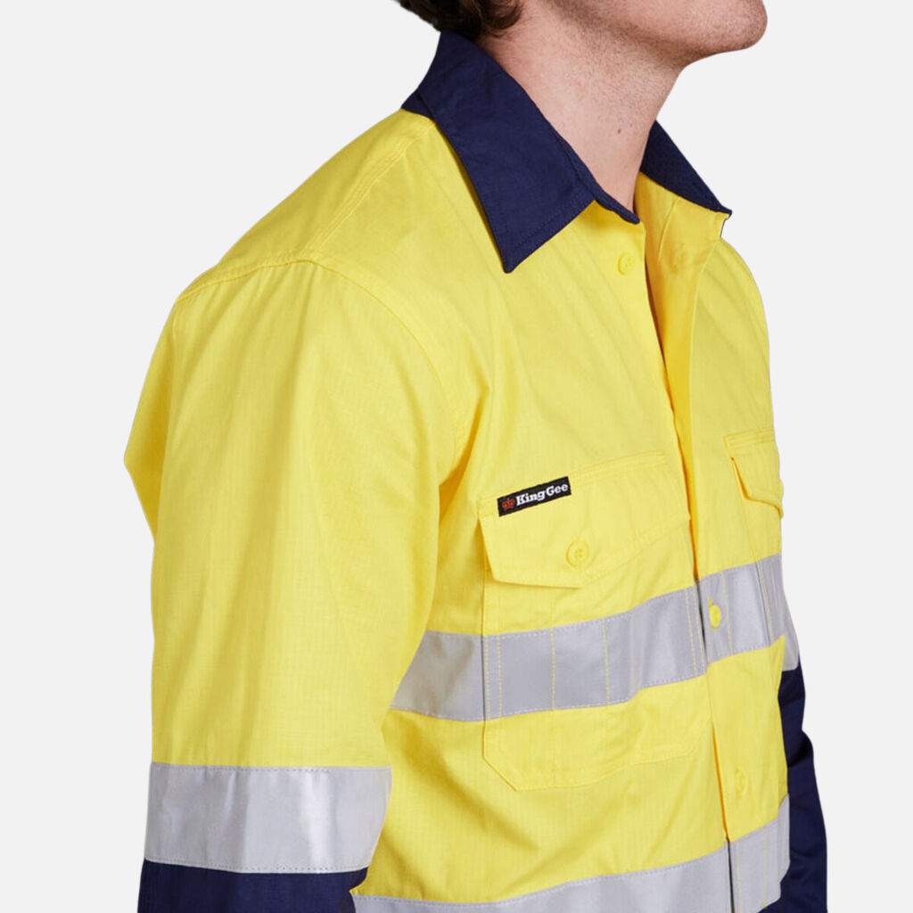 KingGee Mens Workcool Hi-Vis Taped Shirt Long Sleeve Work Lightweight K54880