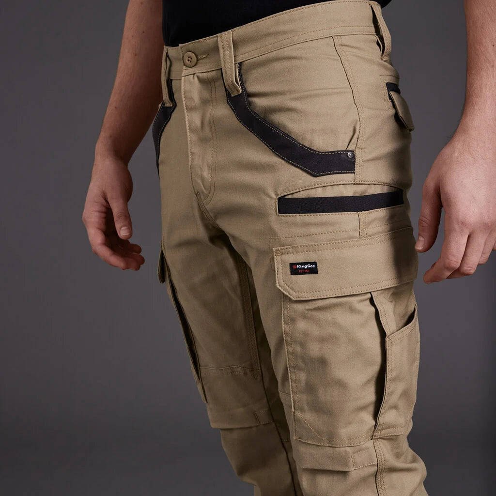 SUPER SALE KingGee Mens Tradies Safety Work Cargo Pants FREE Stretch Belt K69860