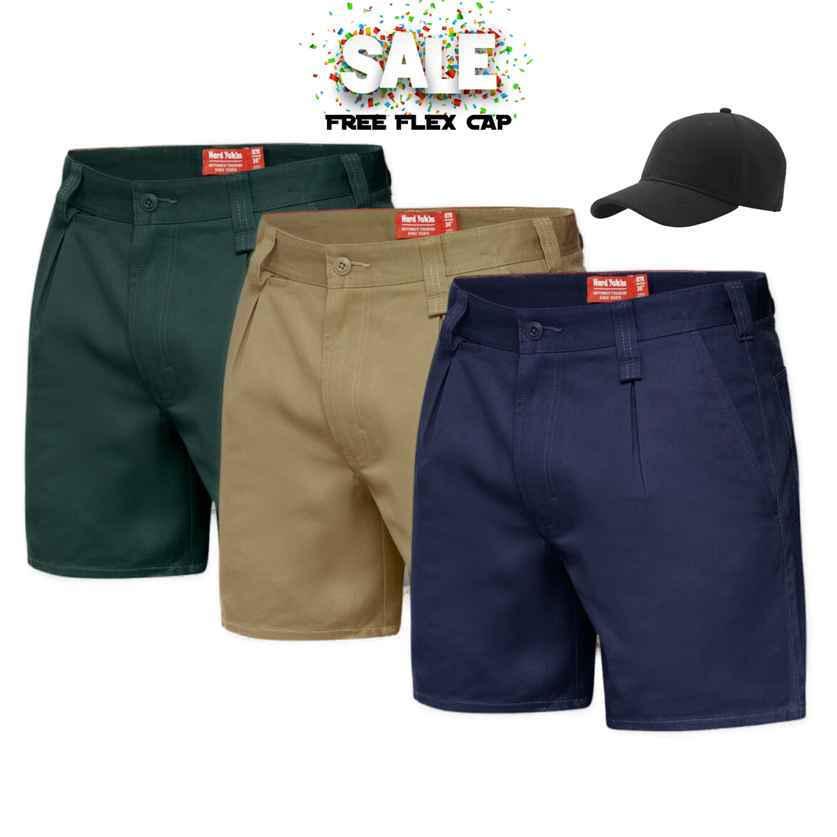 Mega Sale!! Hard Yakka Drill Short Belt Loop Shorts Cotton Work Tough Trade Y05350 Free Flex Cap