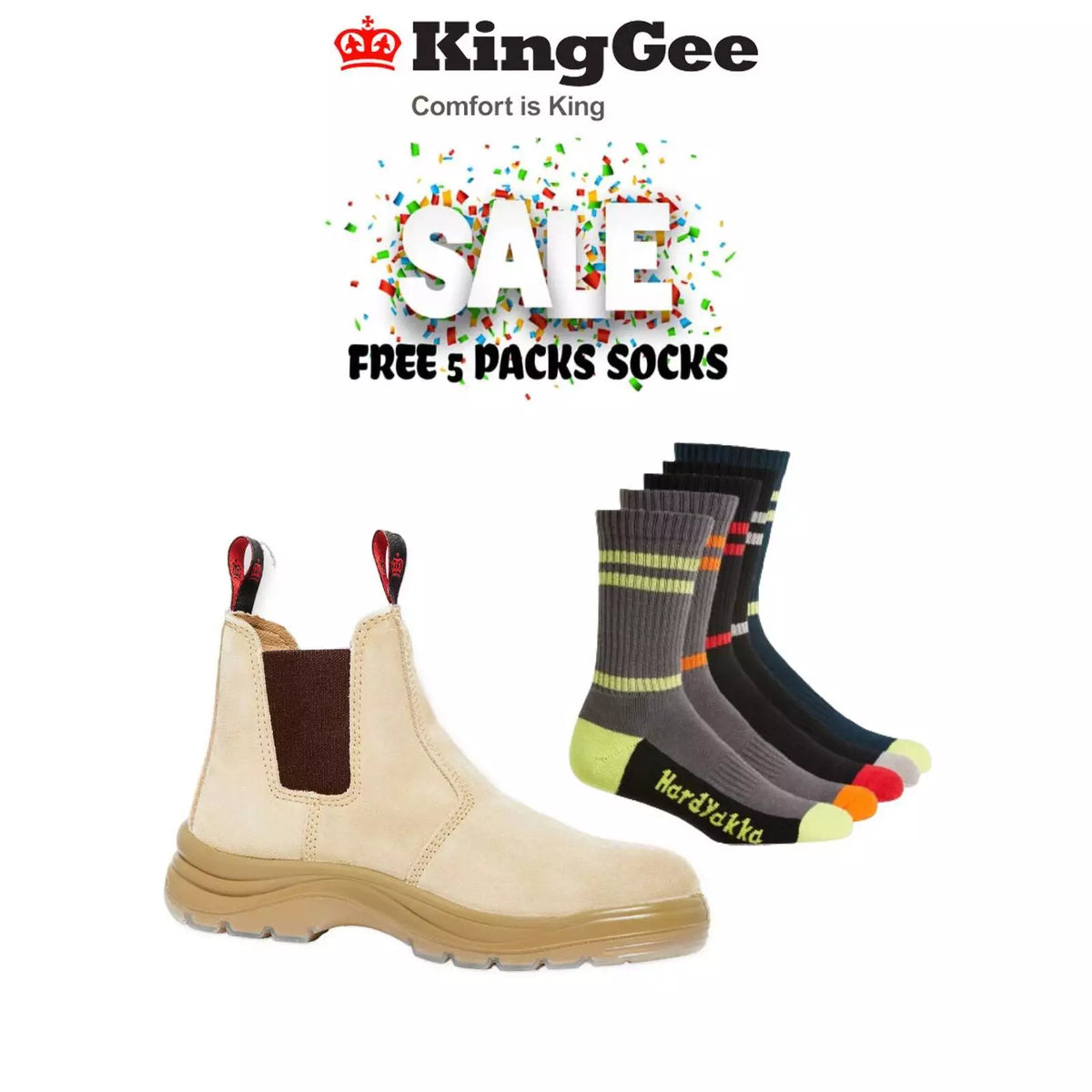 Mega Sale!! KingGee Mens Flinders Suede Work Boots Steel Safety Cap Heat Resistant K25180 Free 5 Packs Socks