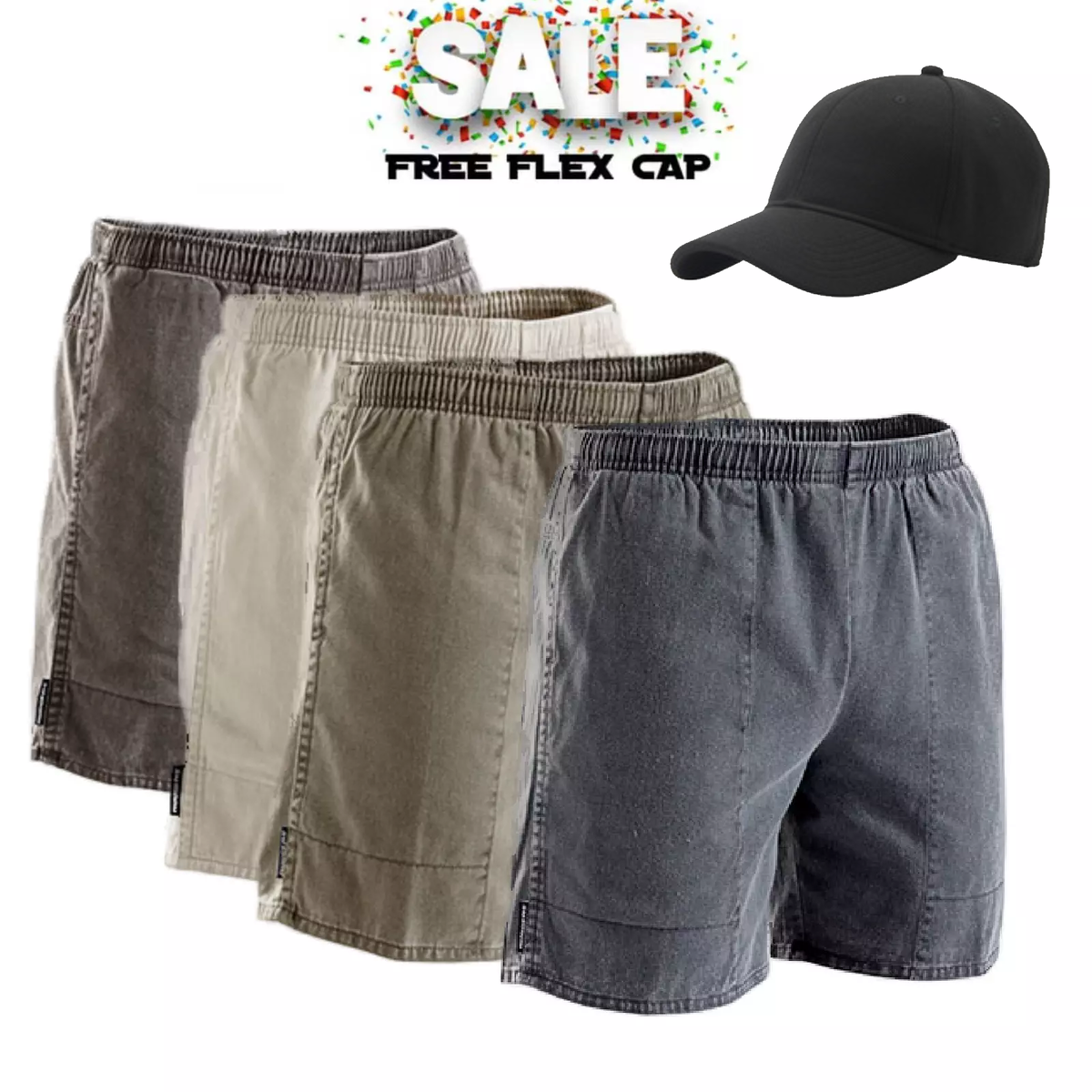 Mega Sale Stubbies Ruggers Mens Pigment Dyed Cotton Elasticised Waist Shorts Work SE420H Free Cap