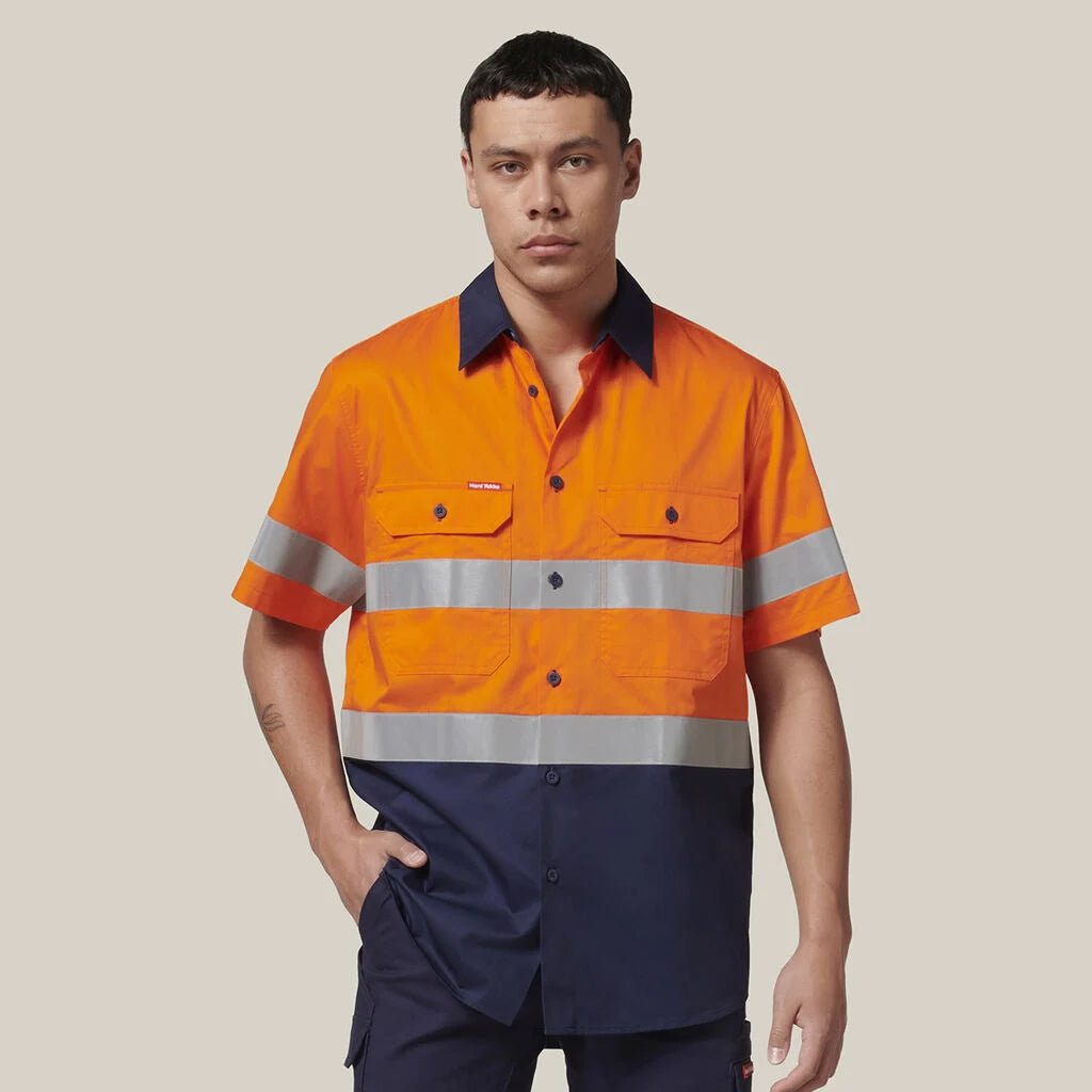 Hard Yakka Mens Hi-Vis Shirt & Comfort Waist Pants Uniform Set Workwear HYSET002