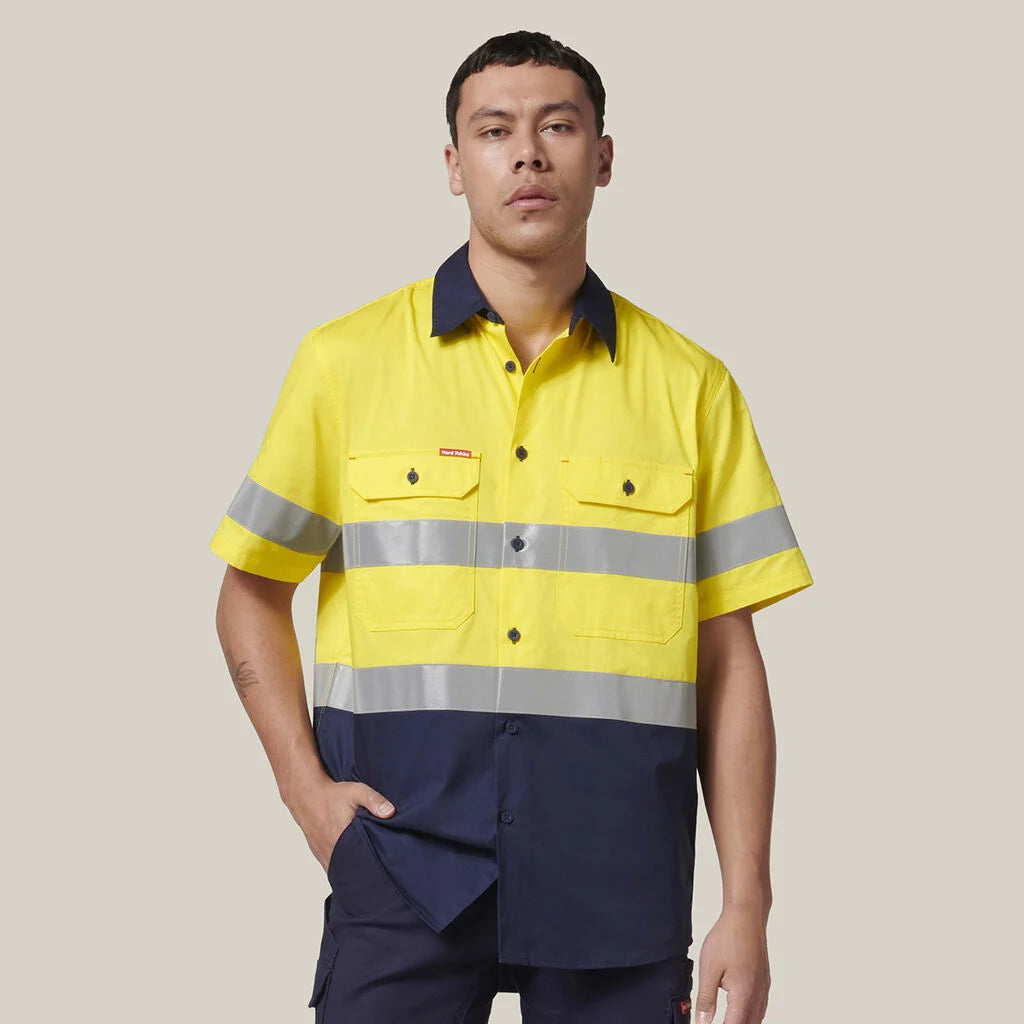 Hard Yakka Mens Hi-Vis Shirt & Comfort Waist Pants Uniform Set Workwear HYSET002