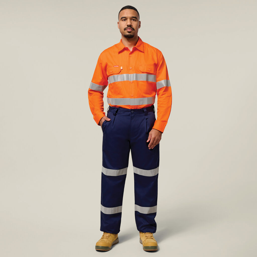 Hard Yakka Mens Lightweight Hi-Vis Shirt & Drycool Reflective Pants Uniform Set Workwear HYSET003