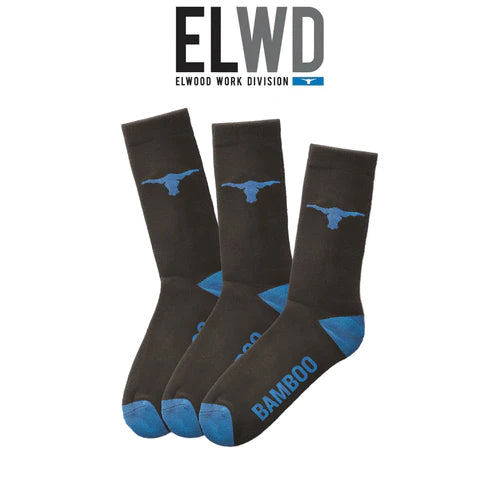 Elwood Mens 3 Pack Workwear Bamboo Crew Sock Cotton Comfy Toe Protect EWD904